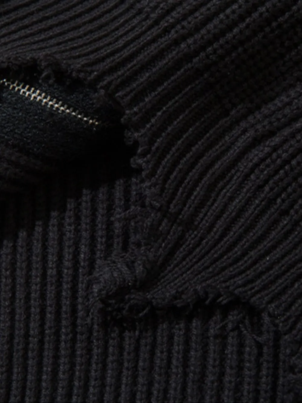 Men's Distressed Hem Ribbed Knit Zip-Up Cardigan, image 5