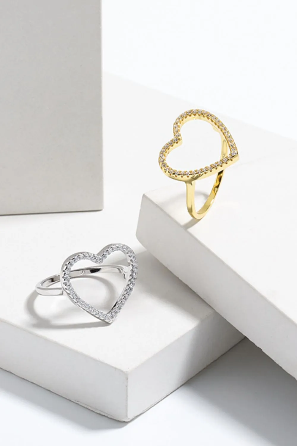 925 Sterling Silver Inlaid Zircon Heart Ring, image 6