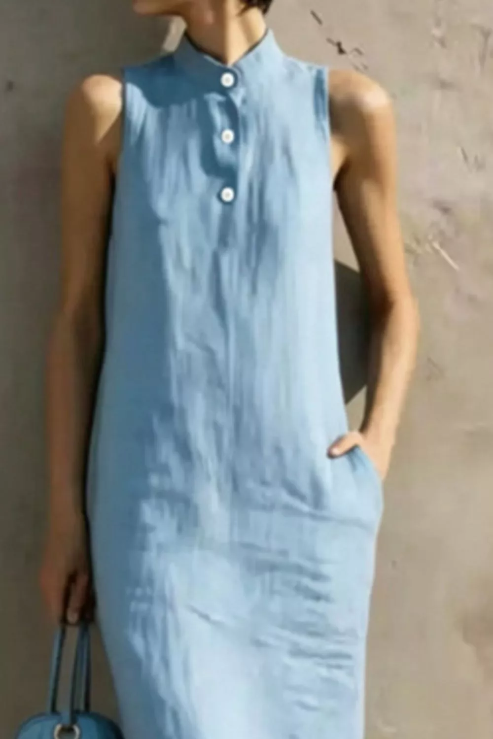 Casual Sleeveless Button Detail Midi Dress, image 2