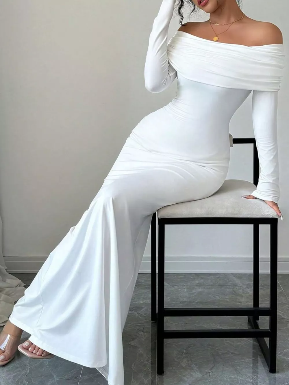 Off-Shoulder Ruched Bodycon Maxi Dress, image 6