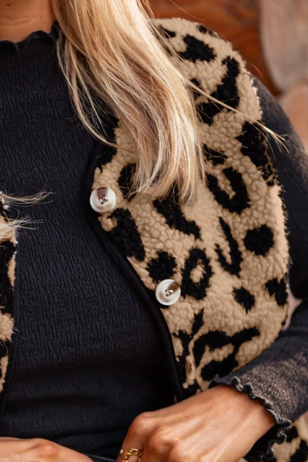 Leopard Print Sherpa Fleece Vest Coat, image 5