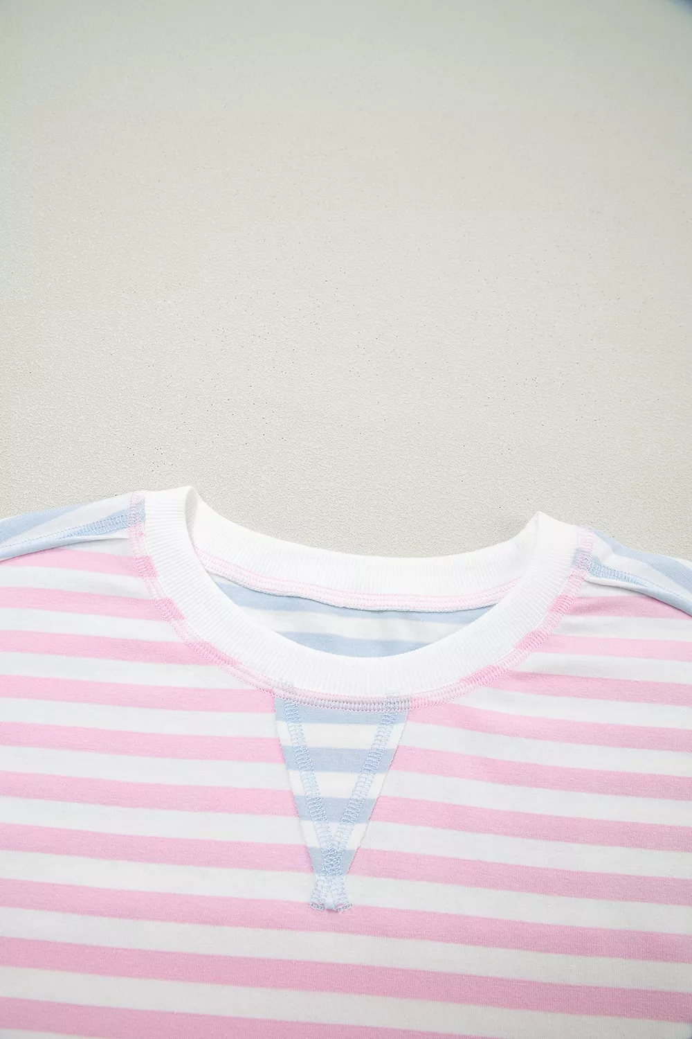 Casual Stripe Oversize Dolman Sleeve Patchwork T Shirt, image 5