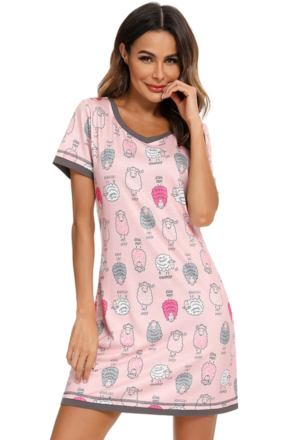 Contrast Trim Short Sleeve Lounge Dress, image 28