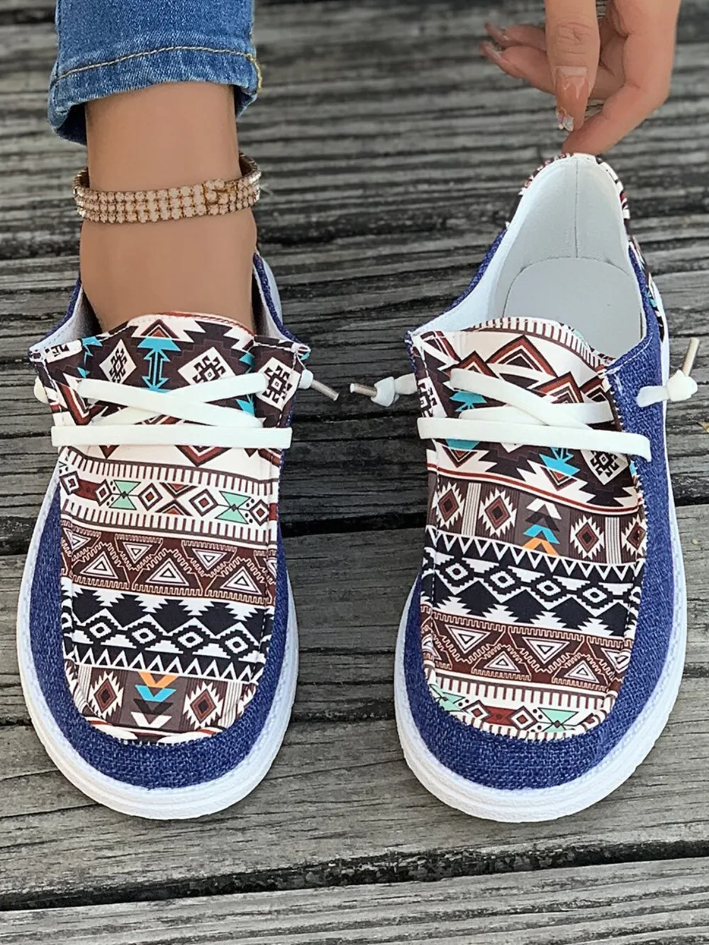 Geometric Lace-Up Round Toe Slip-Ons, image 2