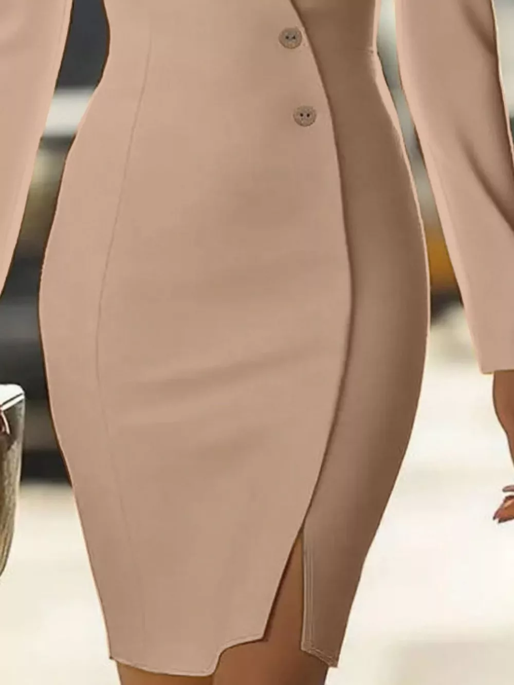 Long Sleeve Blazer Dress with Button Detail, image 7