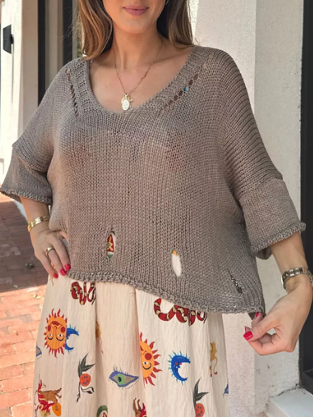 Cutout 3/4 Sleeve Sweater, image 2
