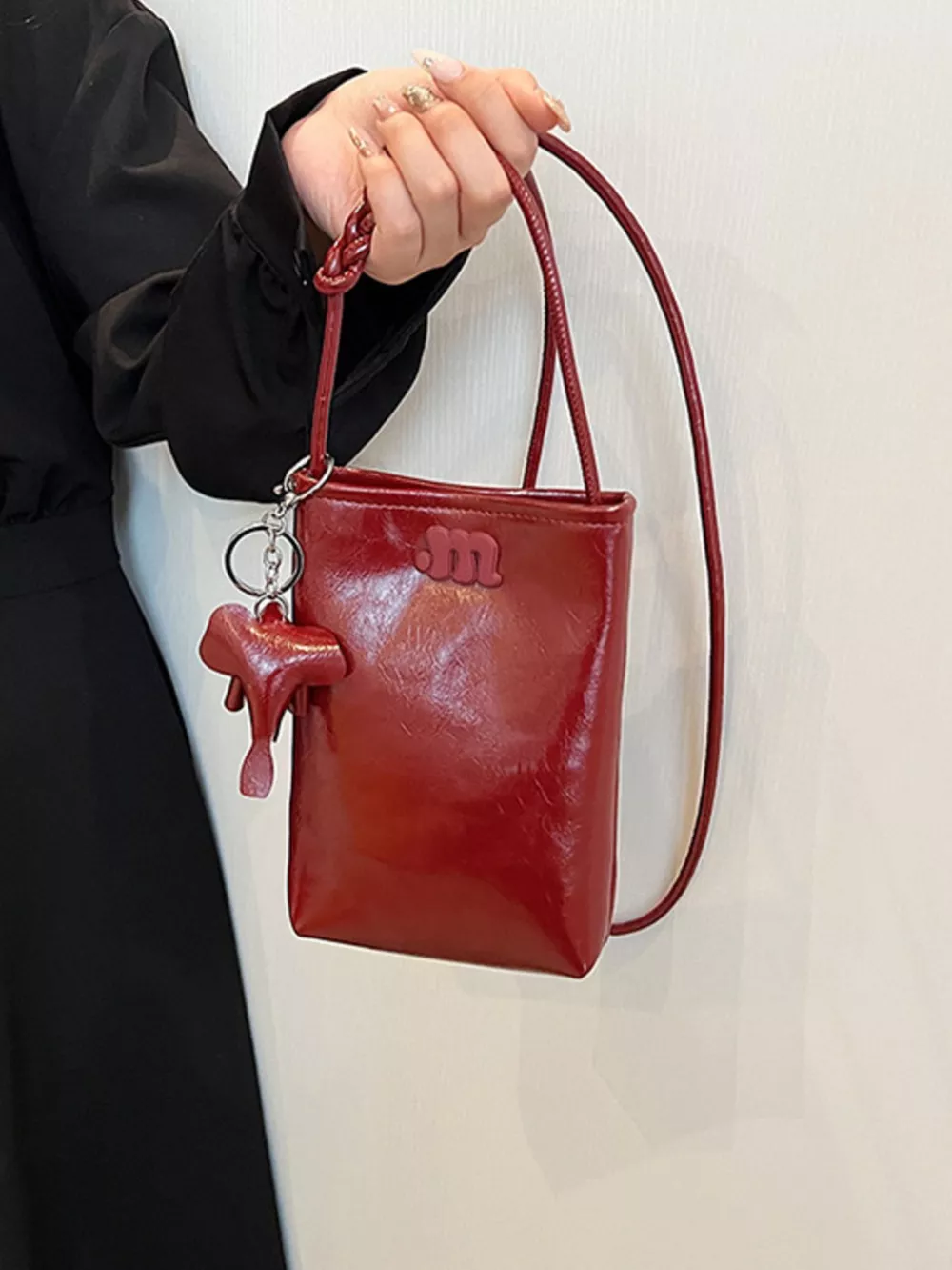 Spaghetti Strap Crossbody Bag with Charm, image 7