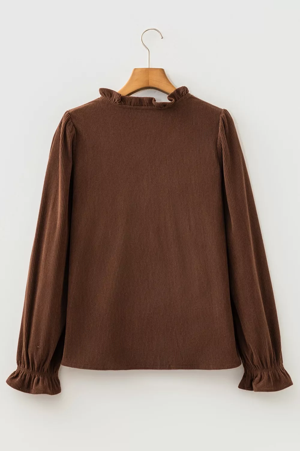 Solid Color Ruffle Trim V Neck Long Sleeve Button Corduroy Shakcet, image 6
