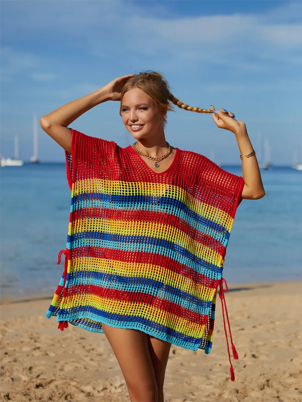 Cutout Striped Cover-Up with Tassel, image 20