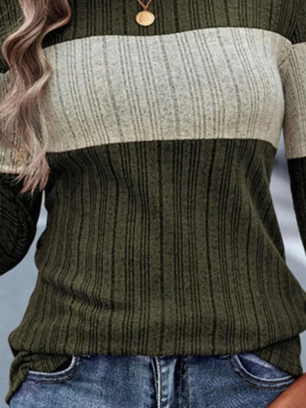 Color Block Round Neck Long Sleeve Sweater, image 12