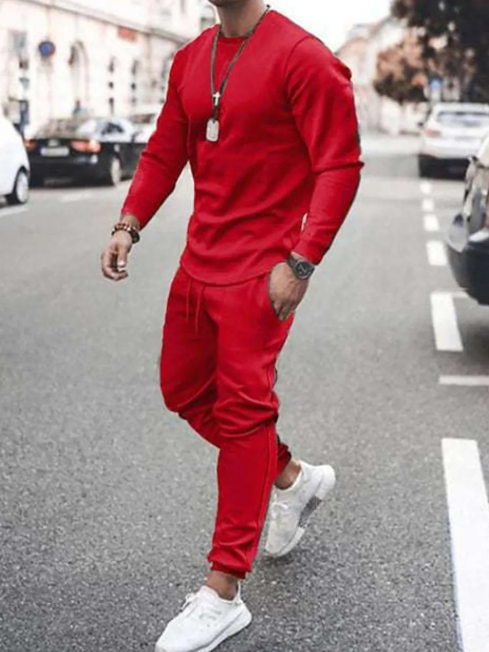 Men's Full Size Round Neck Long Sleeve Top and Pants Set Plus Size, image 6