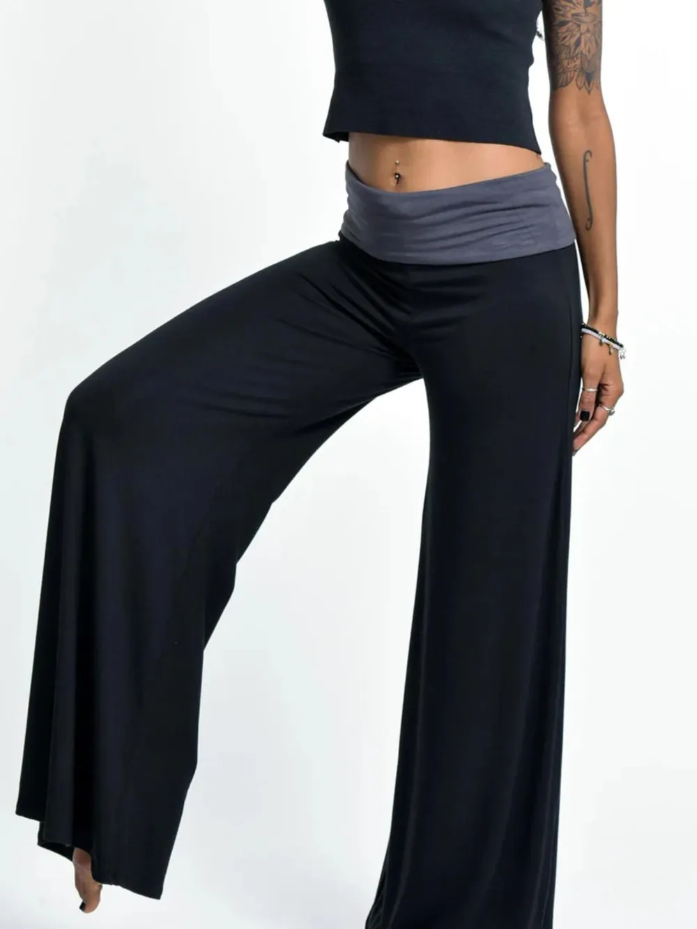 High Waisted Wide Leg Yoga Pants with Contrast Waistband, image 20