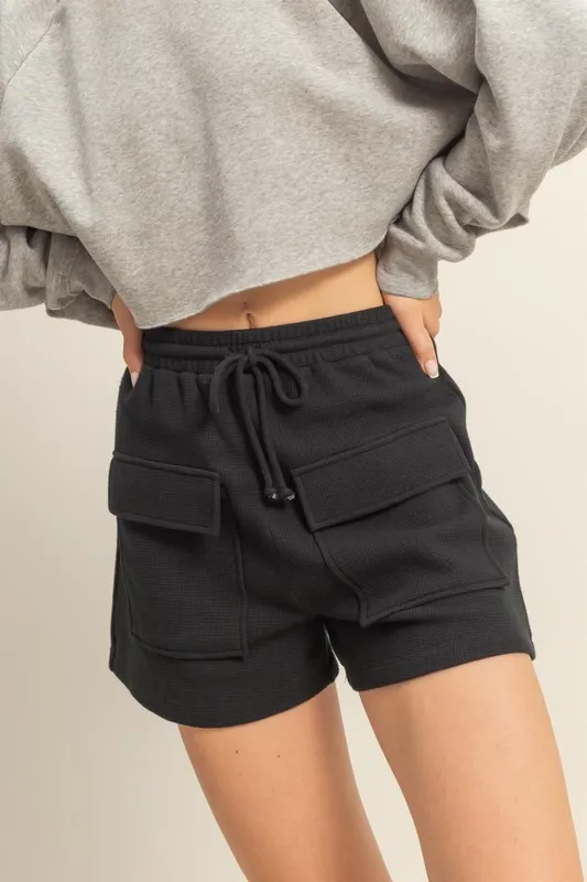 Drawstring Waffle Knit Front Pocket Shorts