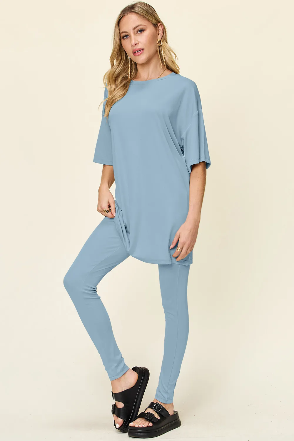 Full Size Round Neck Dropped Shoulder T-Shirt and Leggings Set, image 12