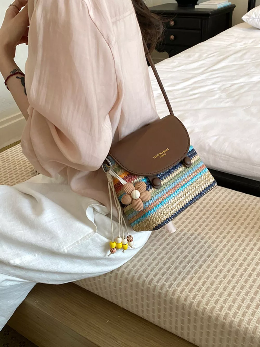 Striped Woven Crossbody Bag, image 6