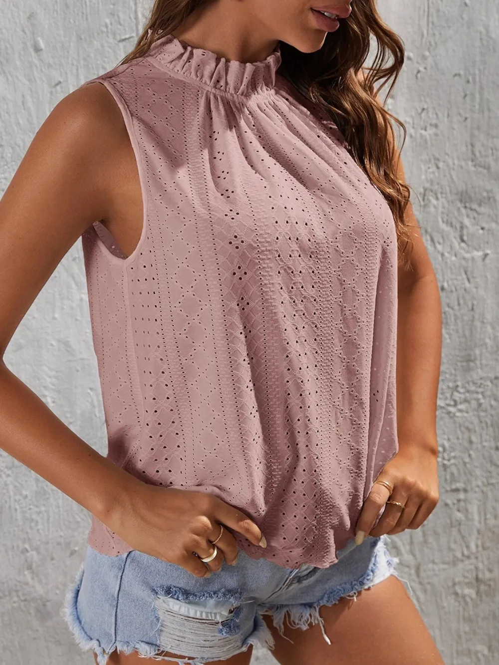 Tied Eyelet Mock Neck Tank, image 8