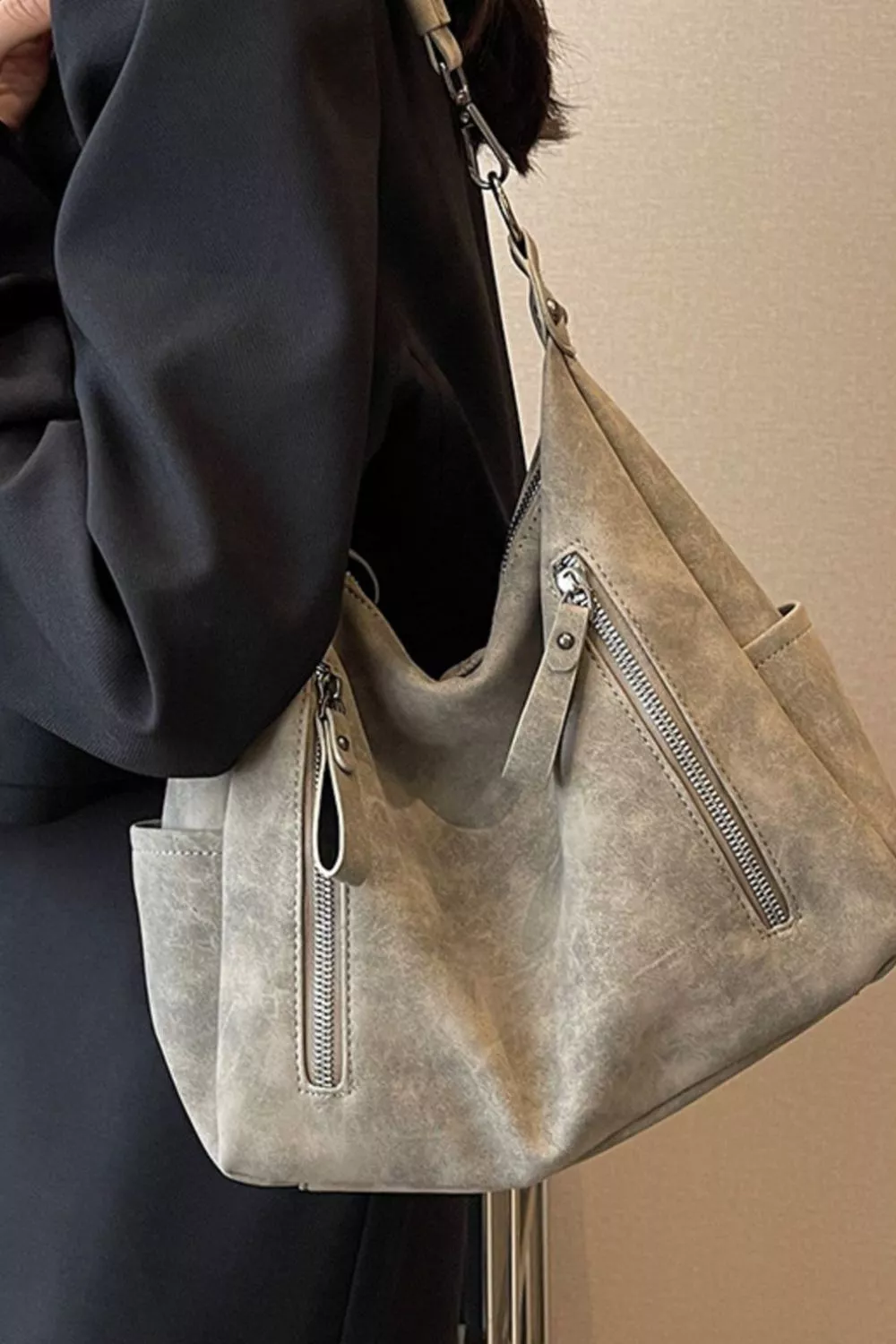 Zipper Details Adjustable Strap Crossbody Bag, image 8