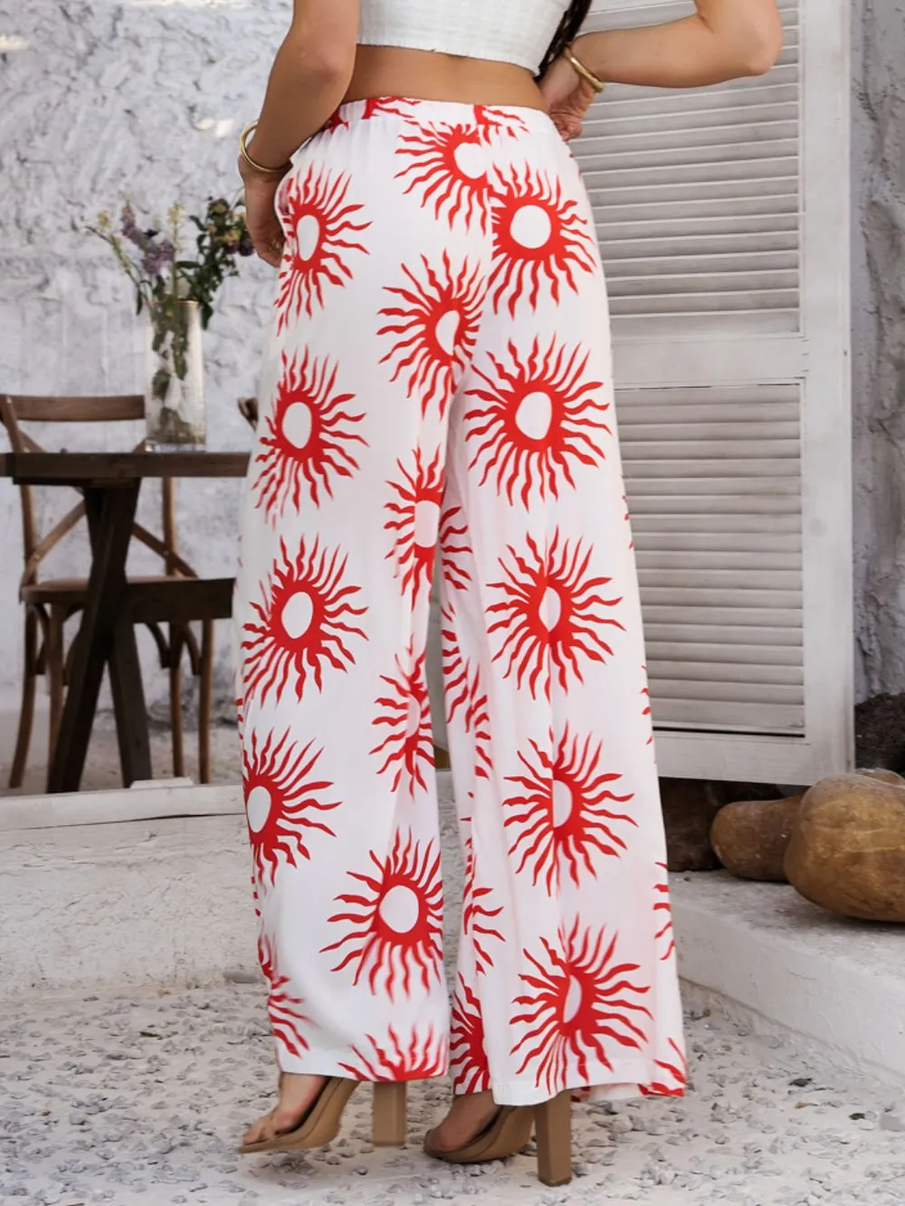Drawstring Printed Wide Leg Pants, image 27