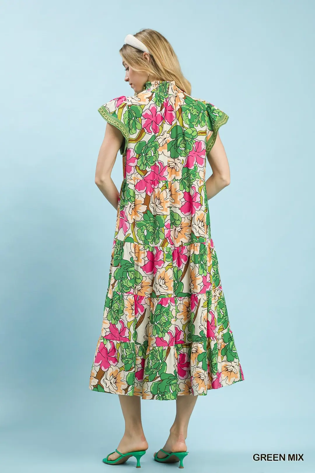Mix Bold Floral Tiered Midi Dress, image 2