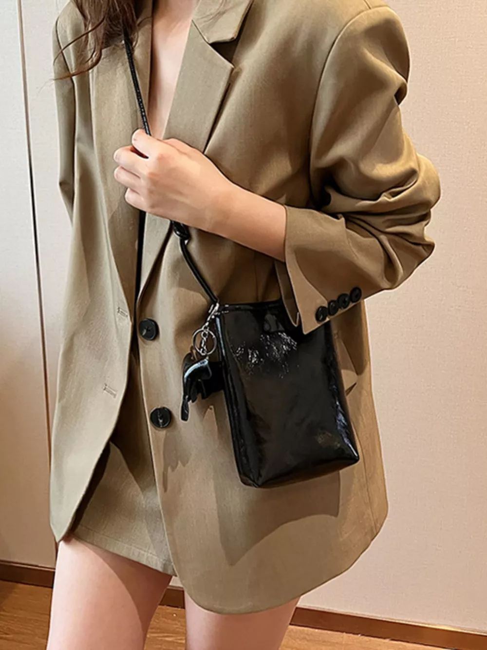 Minimalist PU Leather Crossbody Bag with Elephant Charm, image 6