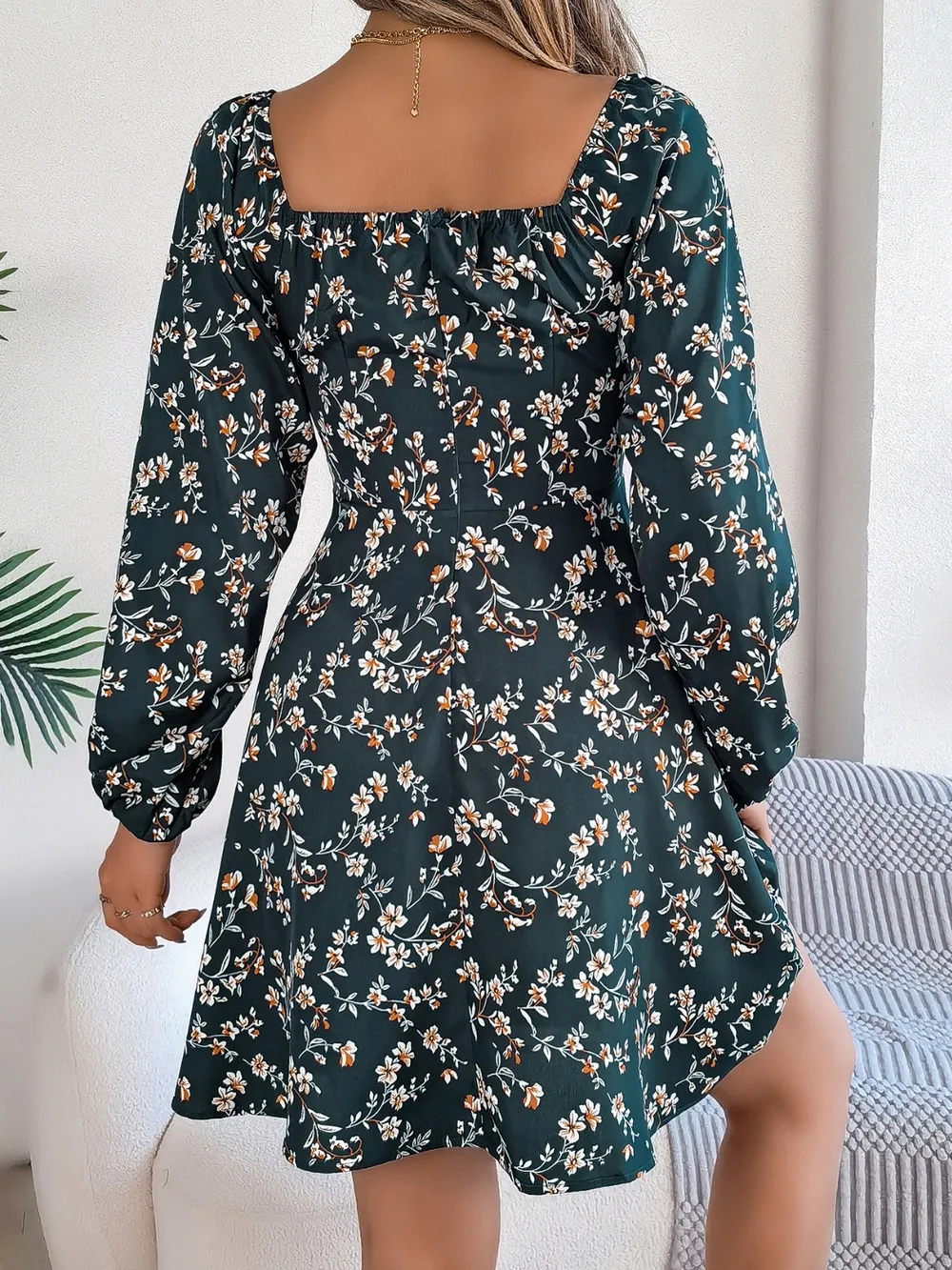 Printed Sweetheart Neck Balloon Sleeve Mini Dress, image 14