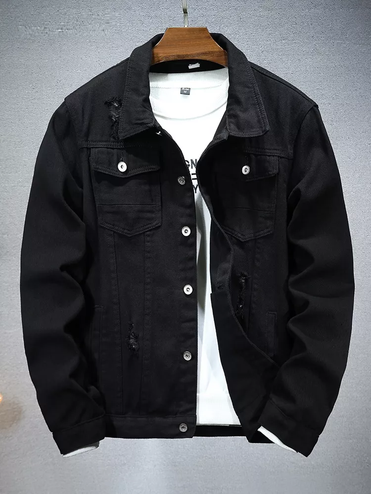 Men's Plus Size Distressed Slim Fit Denim Jacket, image 4