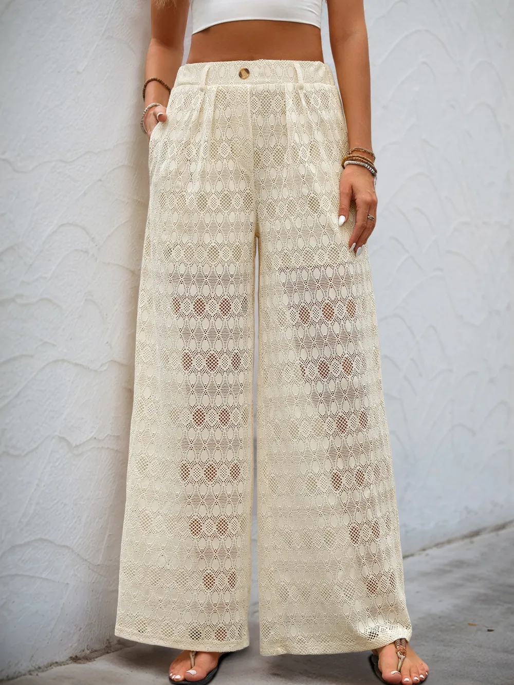 Decorative Button Wide Leg Pants, image 9