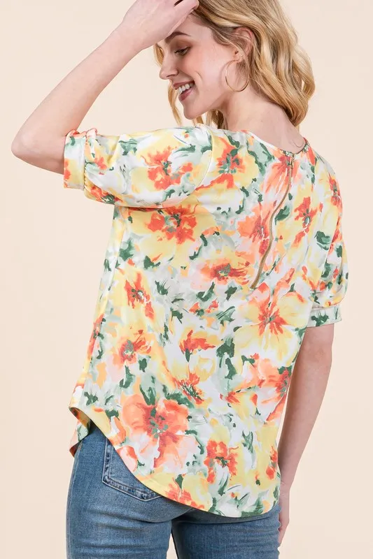 Floral Round Neck Puff Sleeve Top, image 4