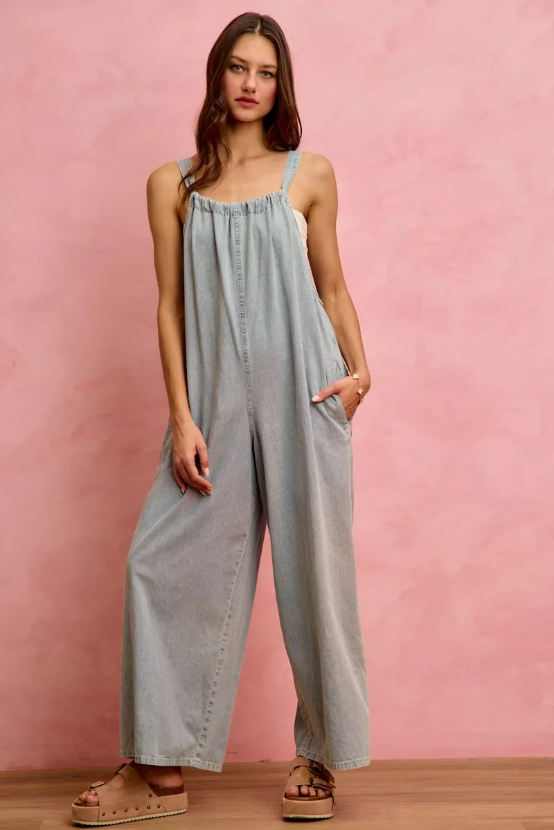 Wide Leg Lightweight Denim Overalls, image 10