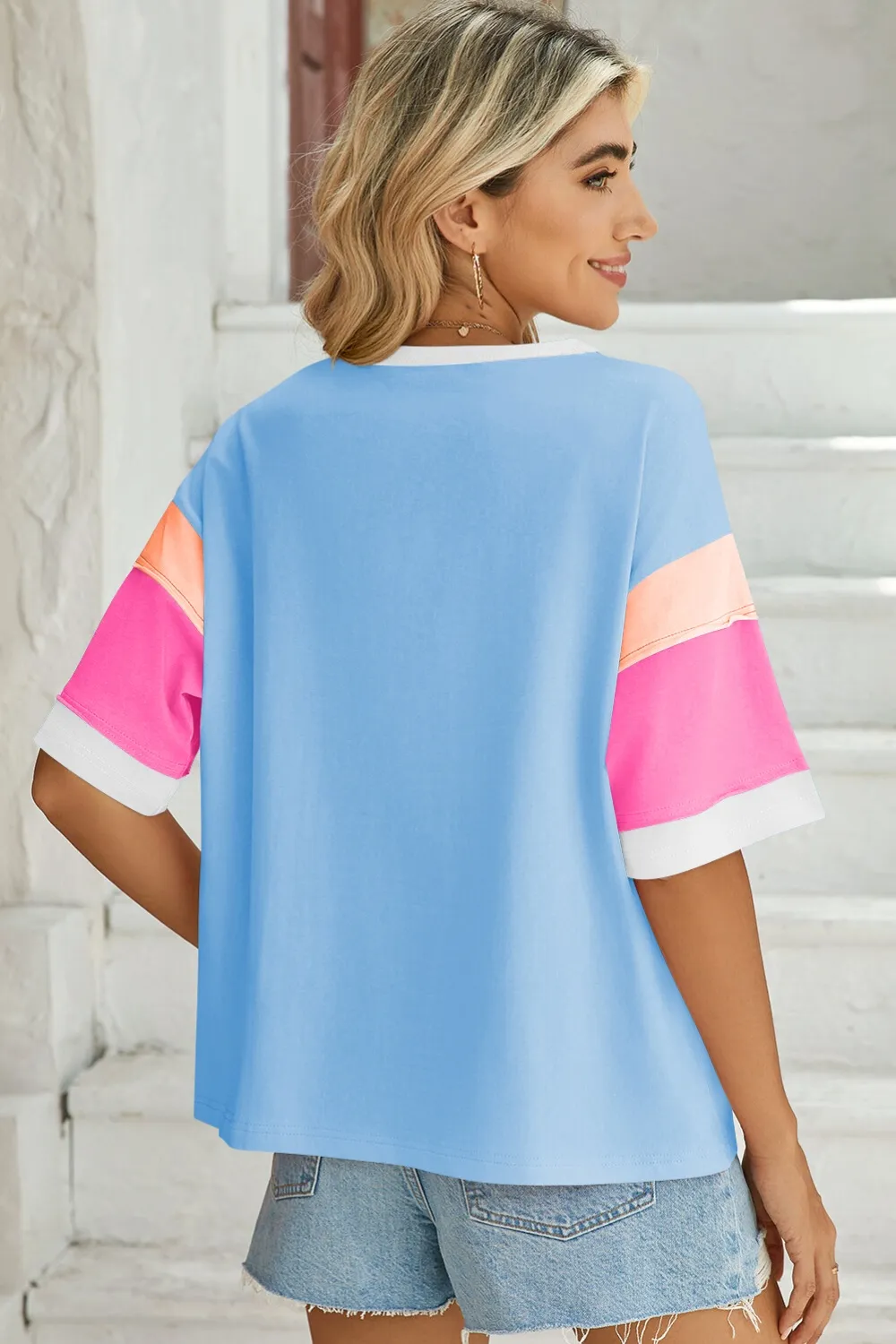 Color Block Round Neck Half Sleeve T-Shirt, image 8