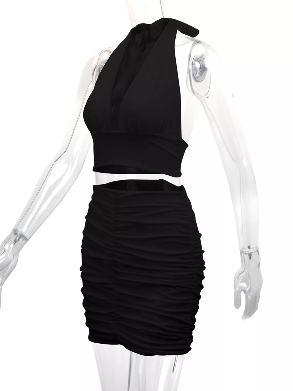 Halter Crop Top and Ruched Bodycon Mini Skirt Set, image 10