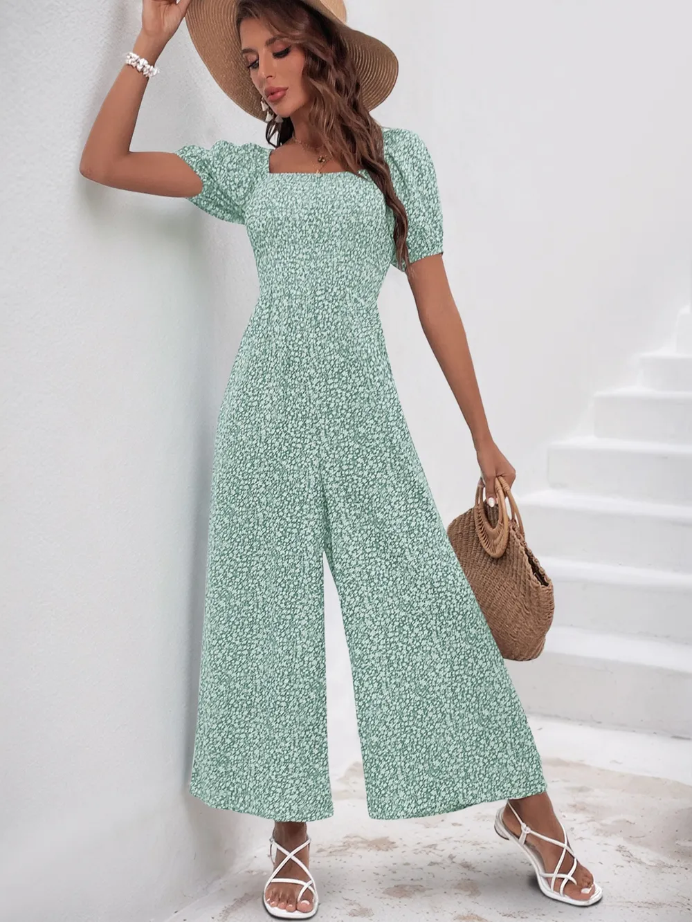Printed Square Neck Puff Sleeve Jumpsuit, image 18