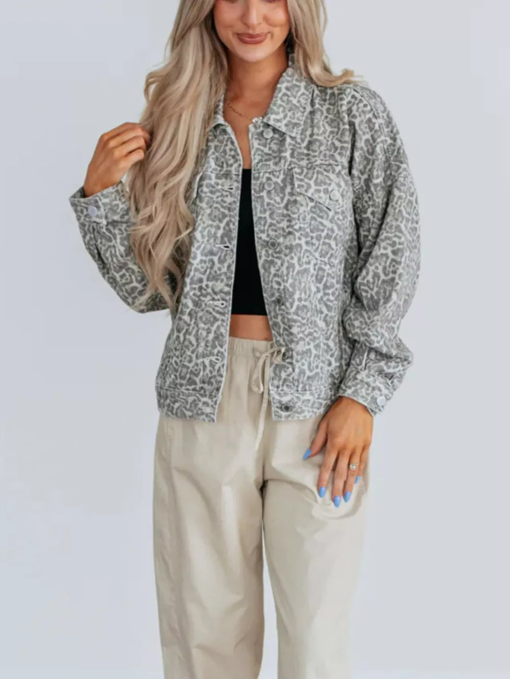 Leopard Button Up Denim Jacket, image 5