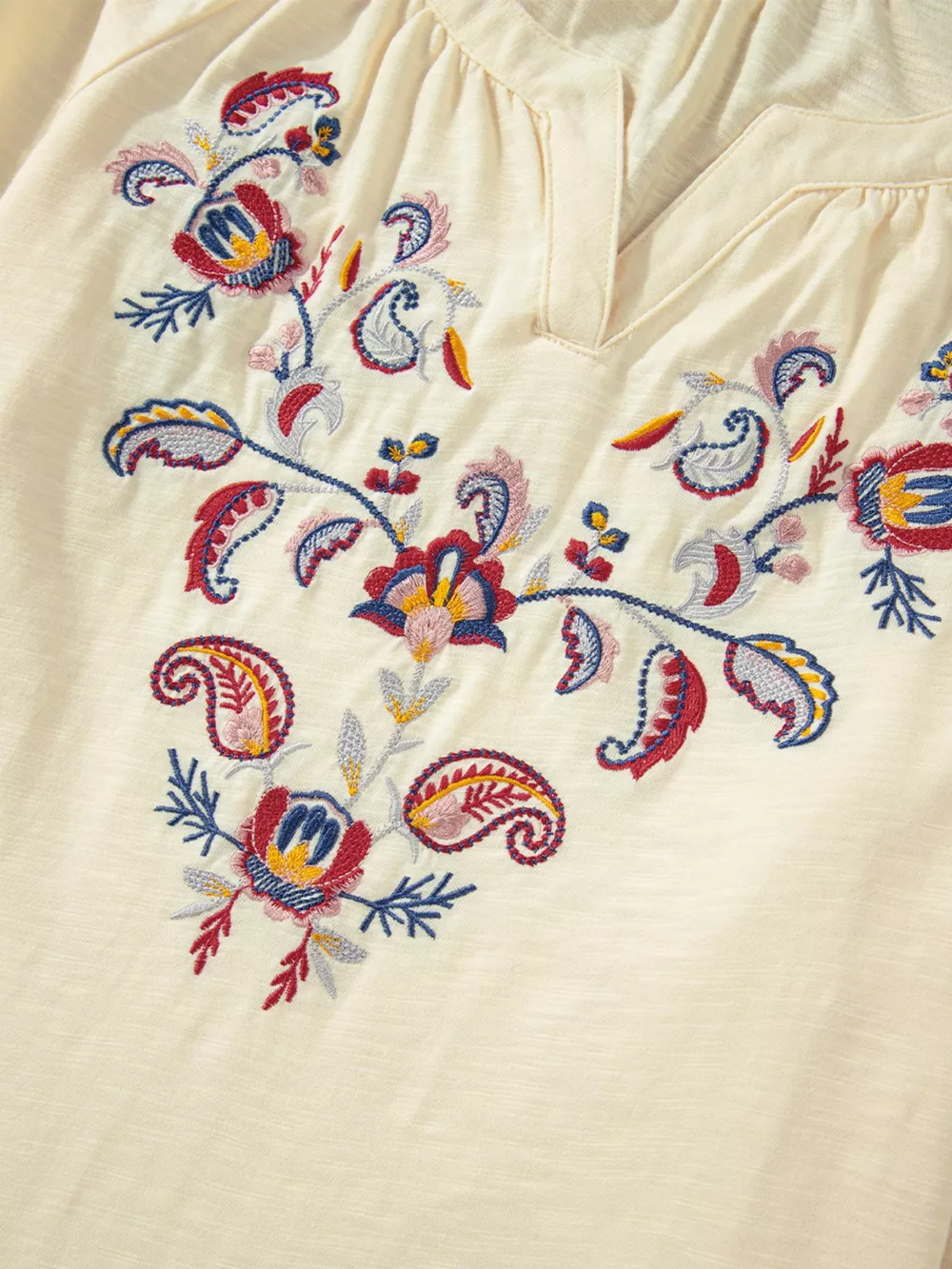 Embroidered Notched Balloon Sleeve Blouse, image 4