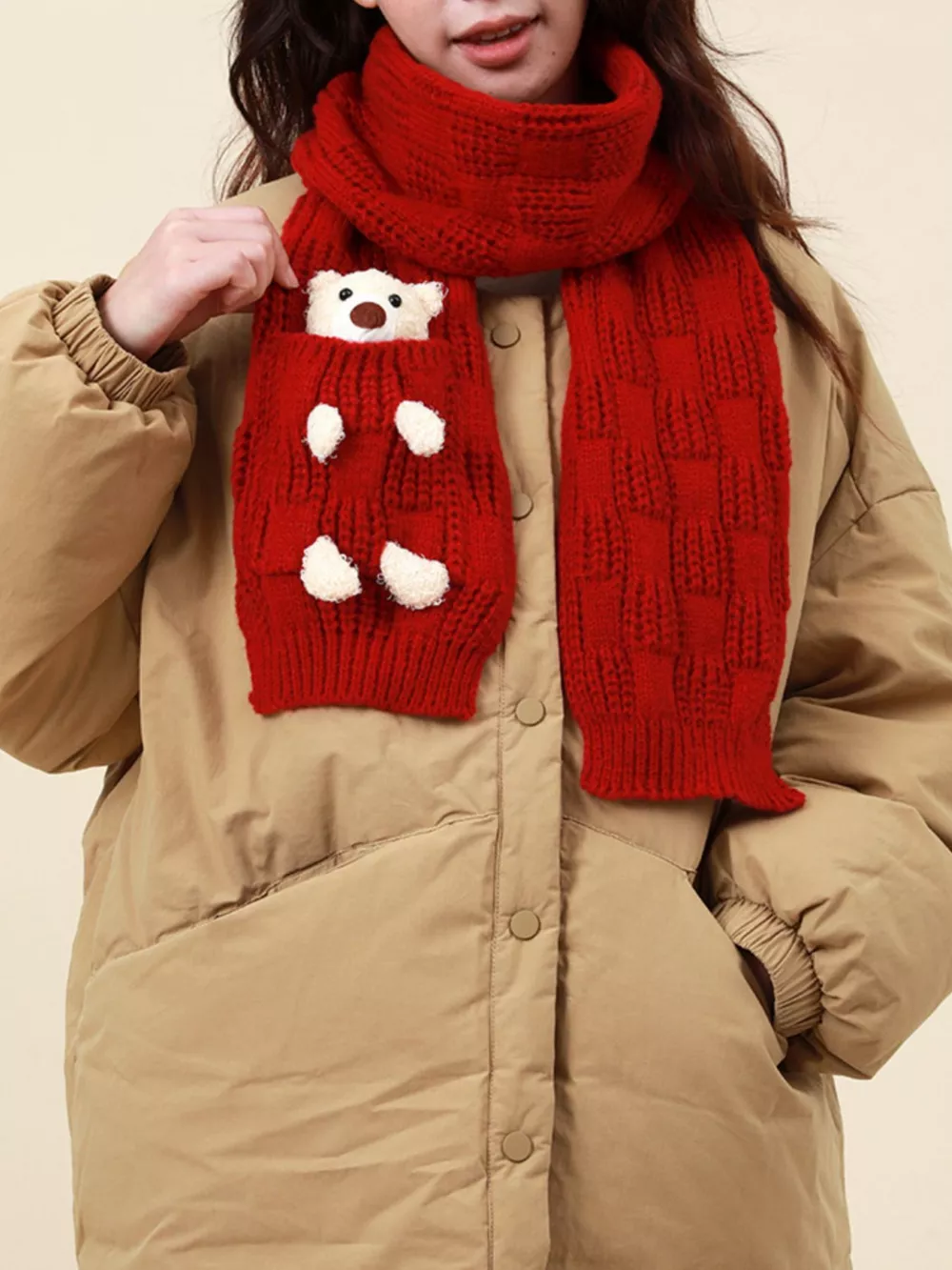 Christmas Cute Bear Pocket Knitted Scarf, image 2