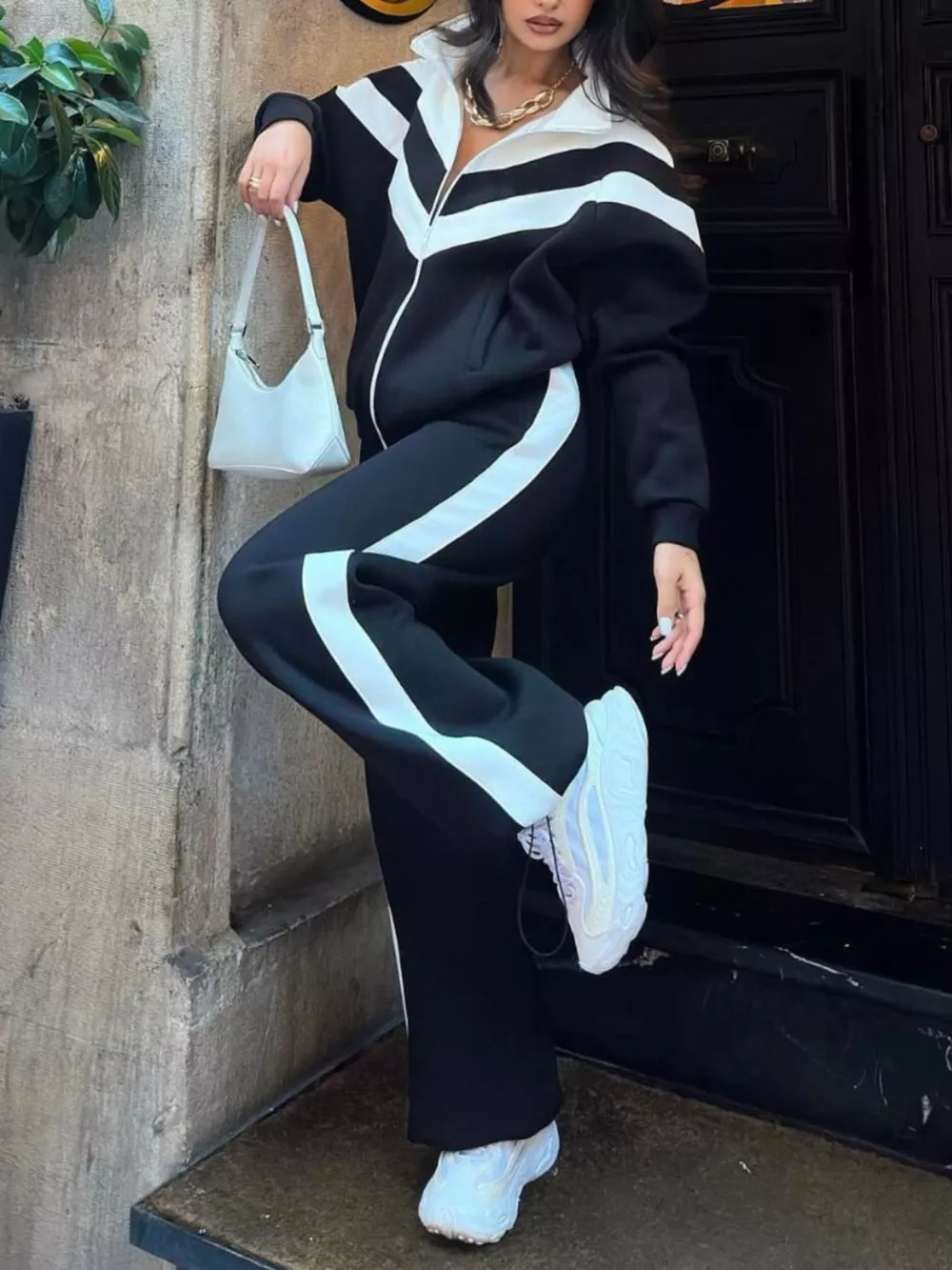 Color Block Zip-Up Outerwear and Pants Set, image 2
