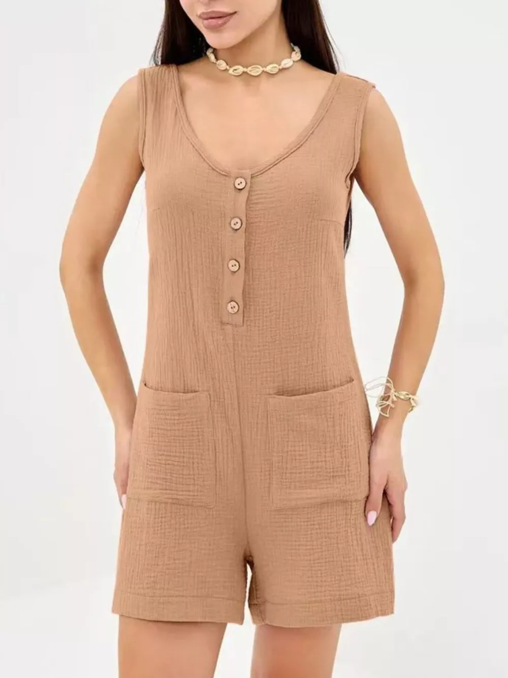 Casual Button-Down Sleeveless Romper, image 18