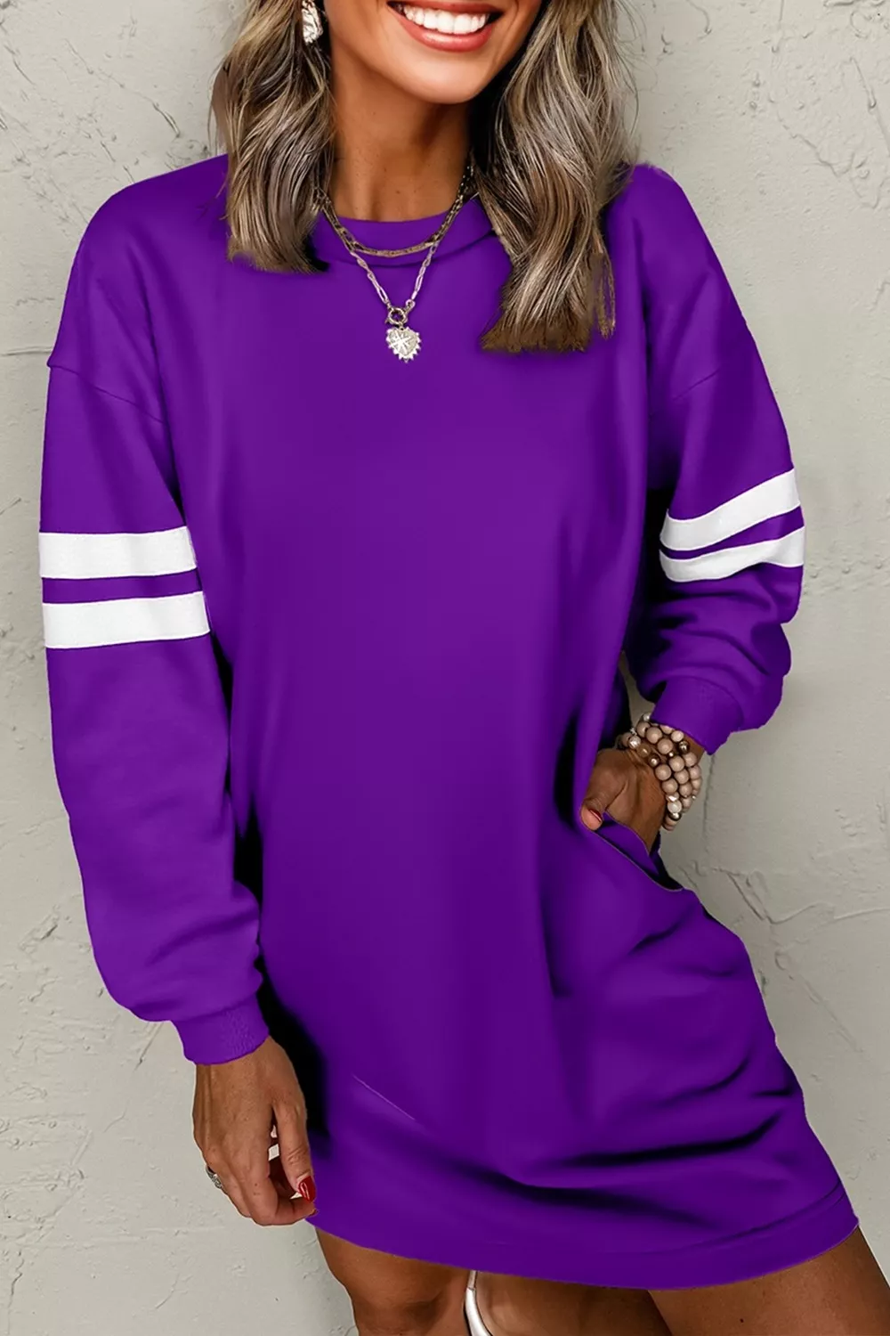 Stripe Long Sleeve Casual Sweatshirt Dress, image 6