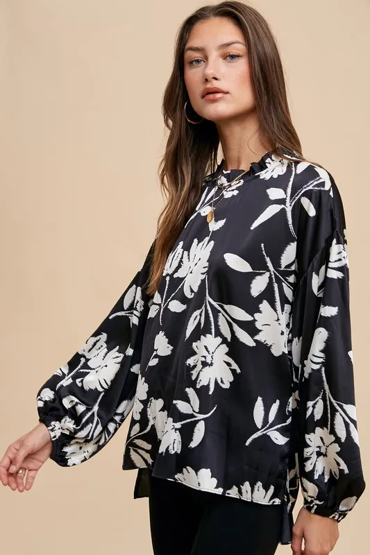 Frill Printed Balloon Sleeve Blouse, image 2
