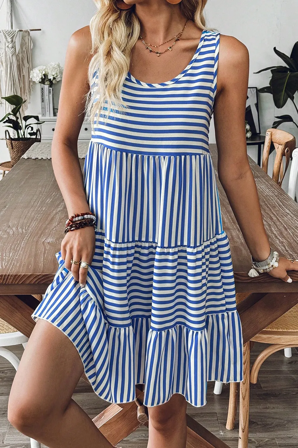 Striped Round Neck Sleeveless Mini Dress, image 9