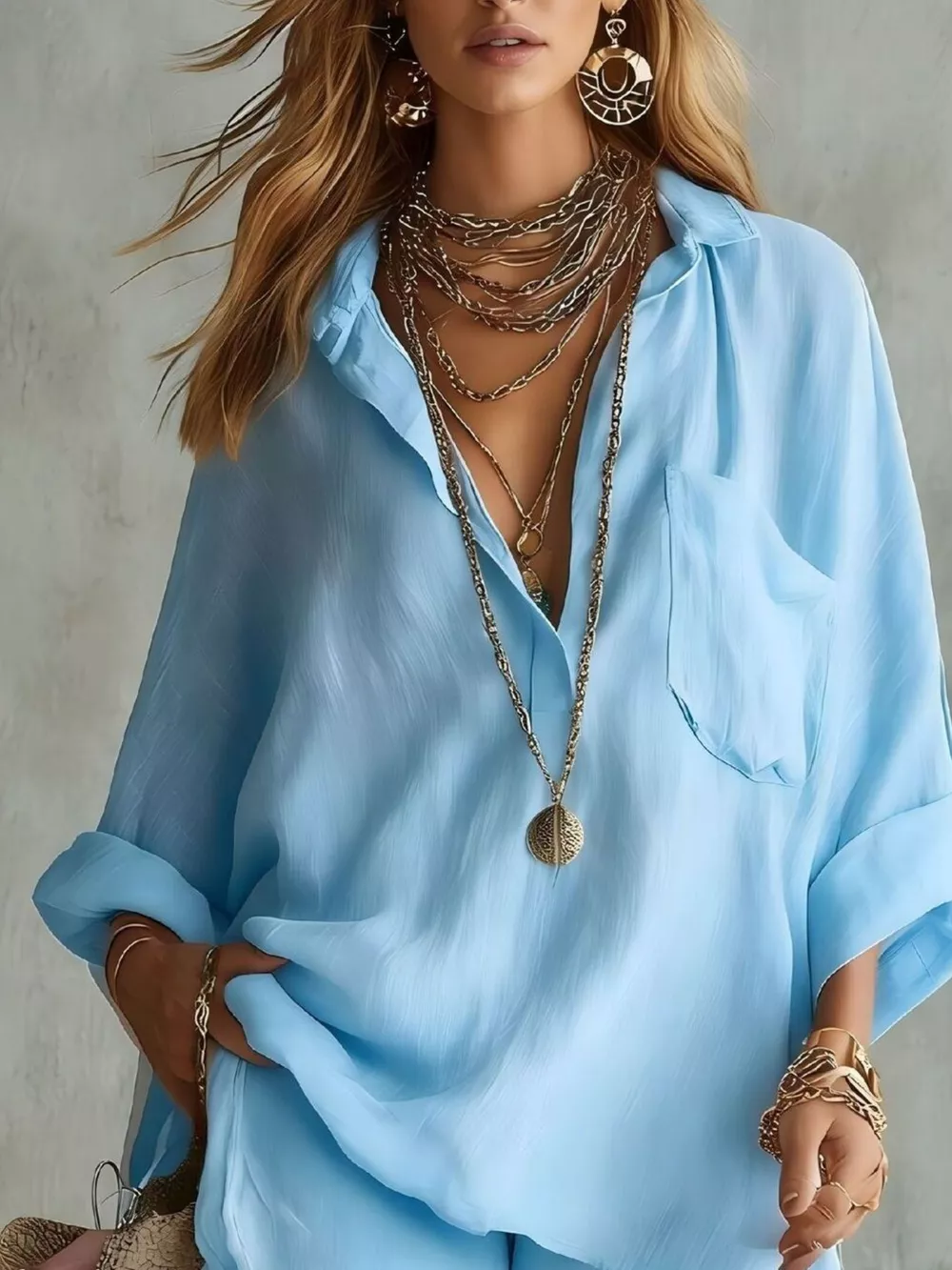 Full Size Half Button Shirt and Shorts Two-Piece Set Plus Size, image 7