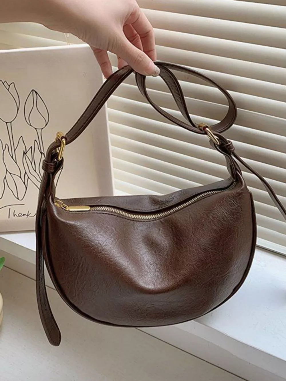 Crescent Shoulder Bag with Plush Charm, image 7