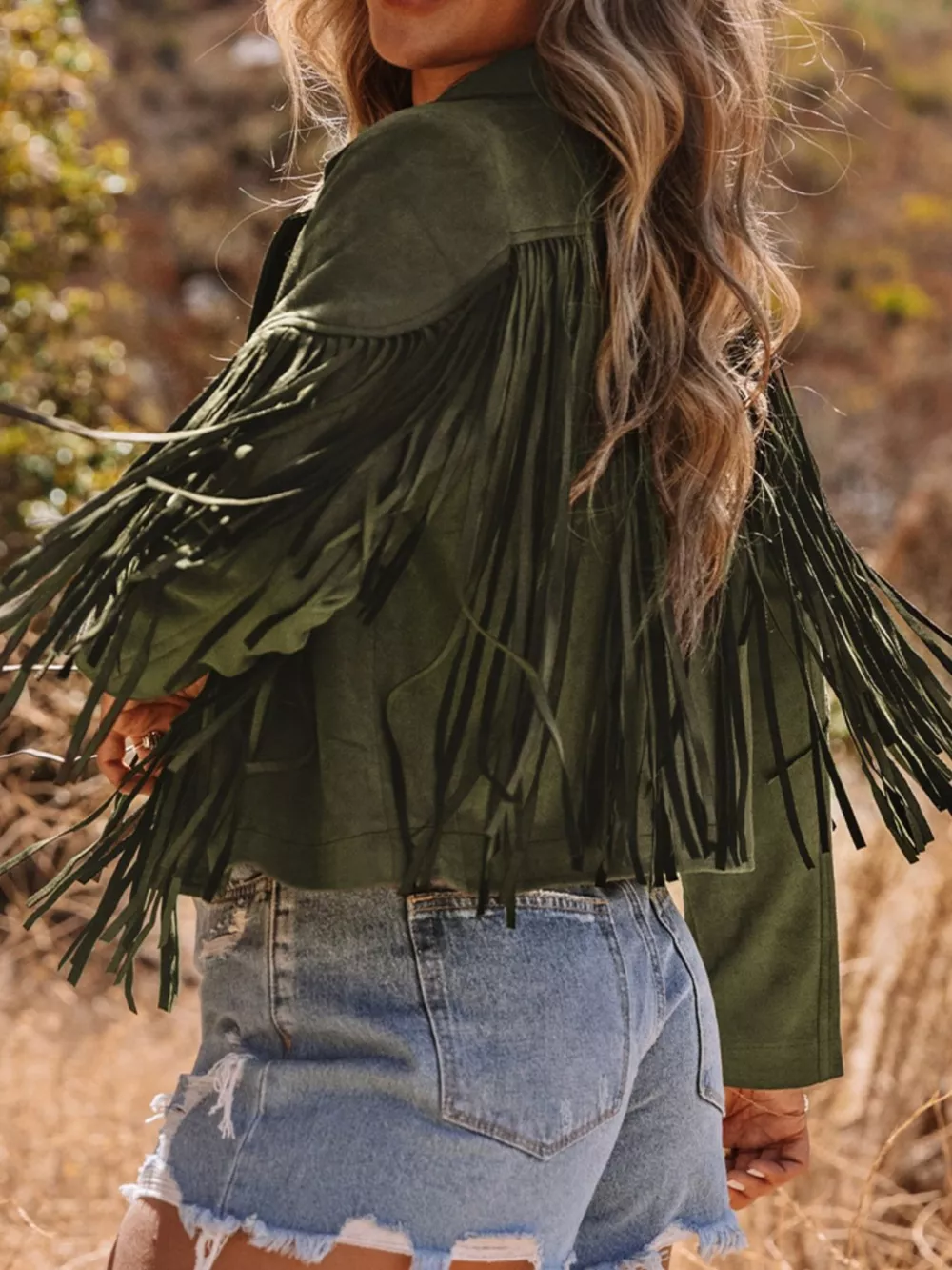 Cropped Fringe Faux Suede Jacket, image 3