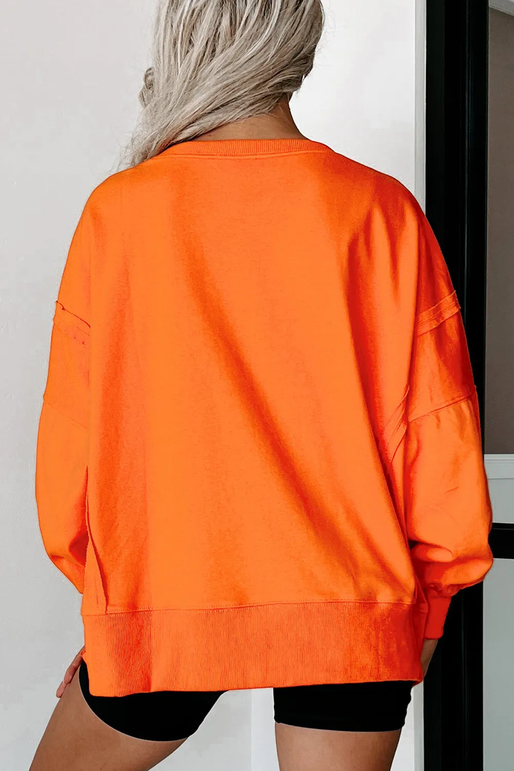 Side Slit Round Neck Long Sleeve Sweatshirt, image 29