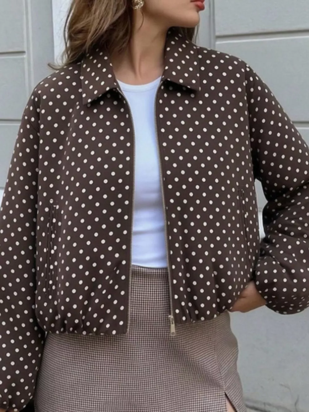 Polka Dot Casual Zip-Up Jacket, image 14