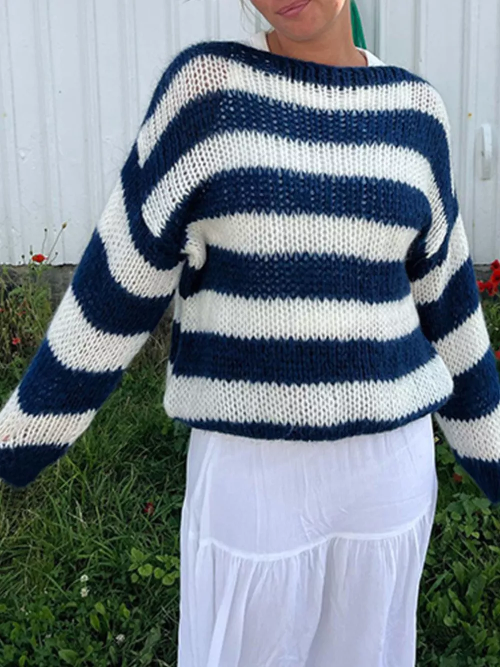 Striped Knit Long Sleeve Sweater, image 4
