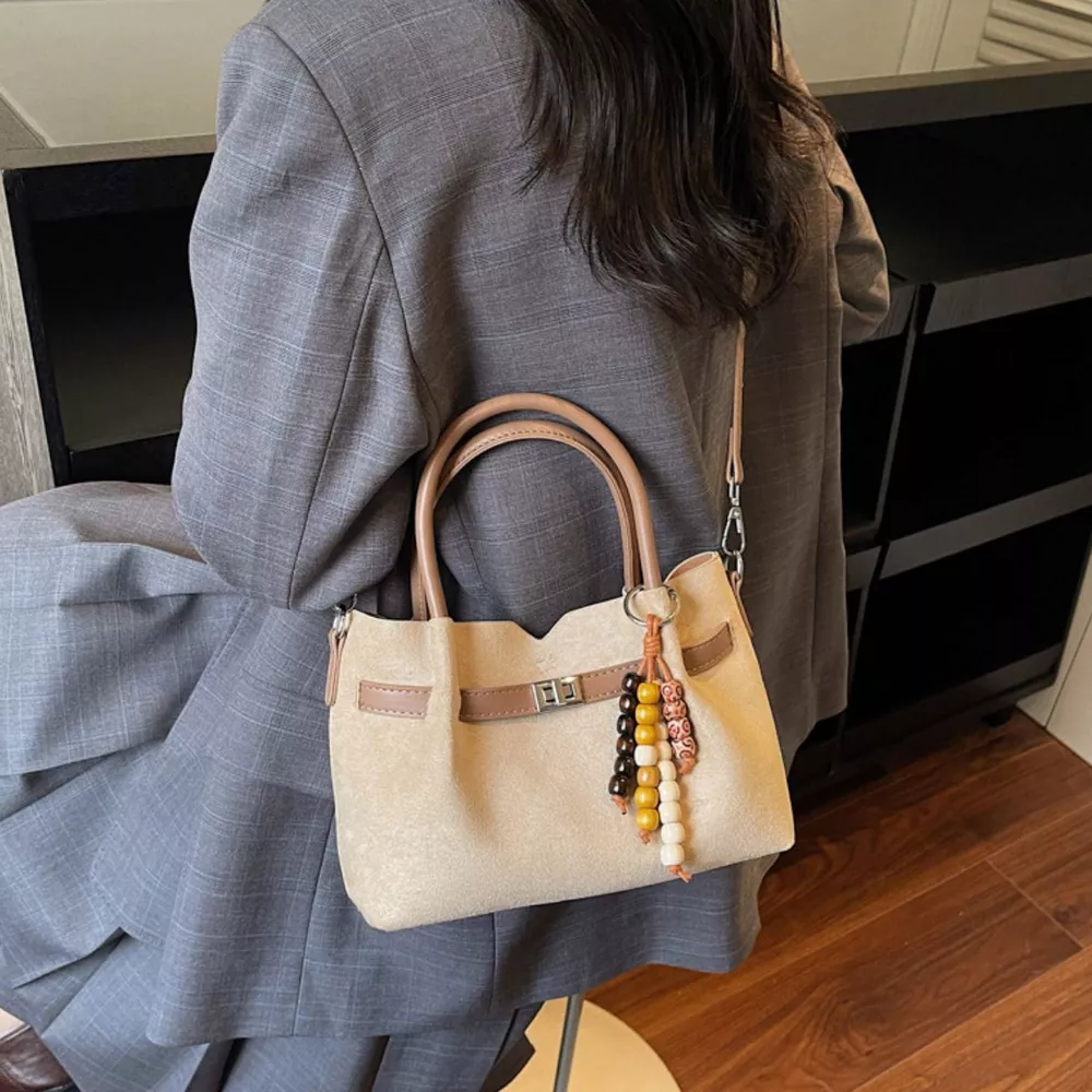 Decorative Lock Suede Handbag, image 9