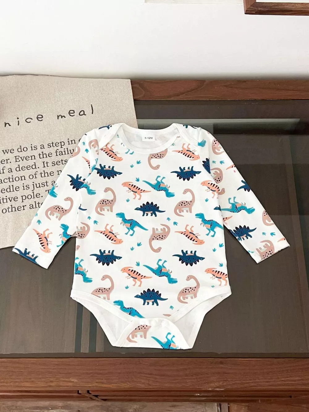 Children's Dinosaur Fleece Hoodie and Pants Set with Dinosaur Print Bodysuit, image 3