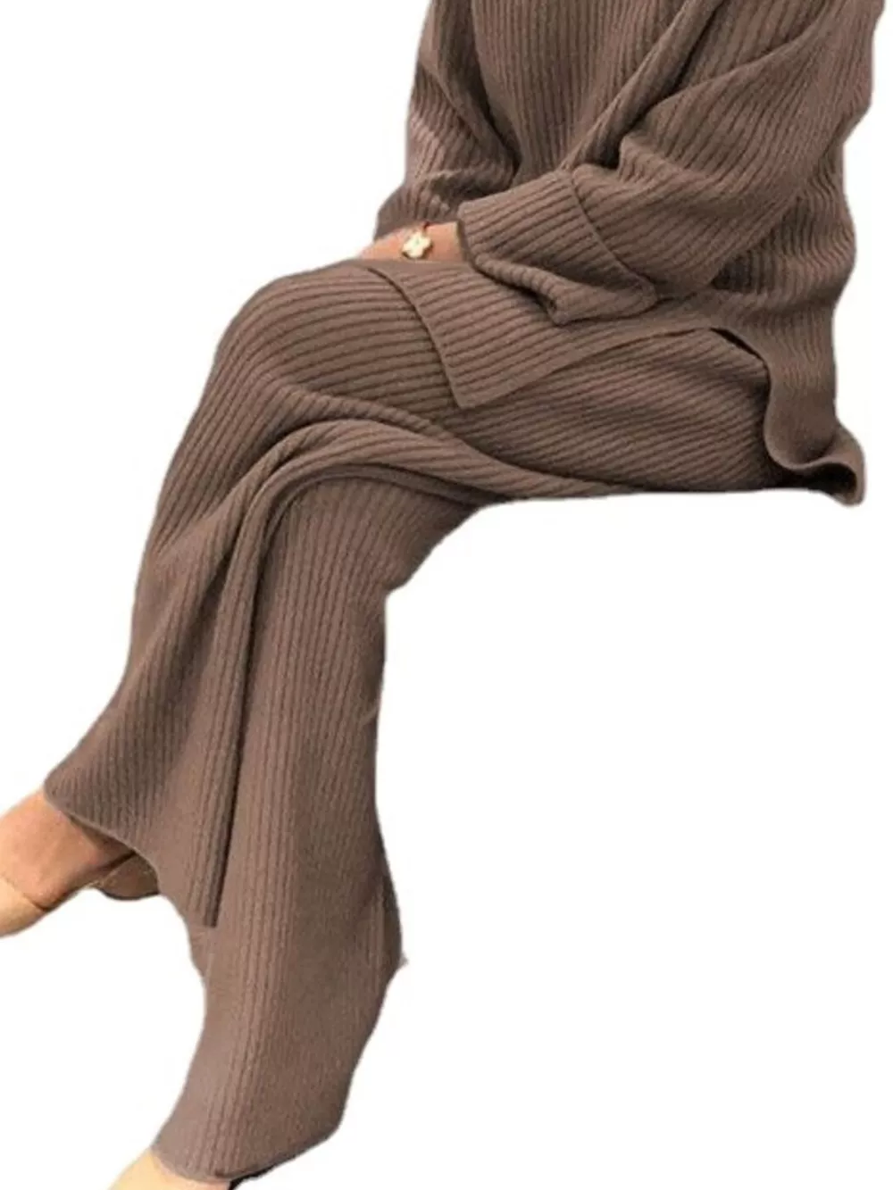 Full Size Ribbed Knit Relaxed Fit Top and Pants Sweater Set Plus Size, image 18