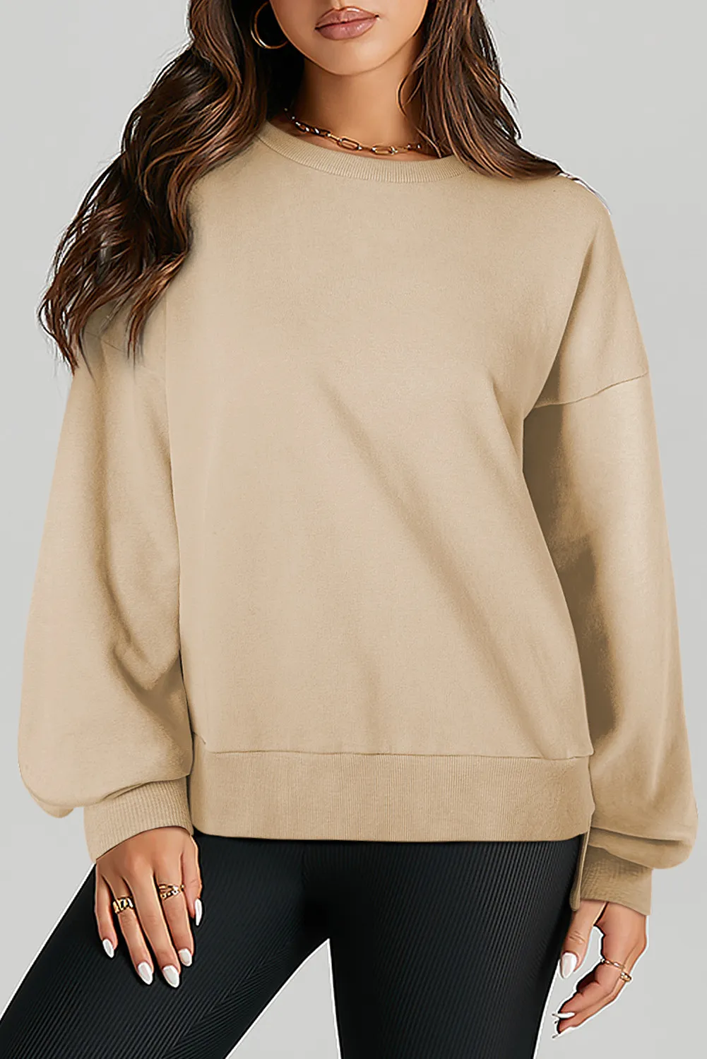 High-Low Round Neck Long Sleeve Sweatshirt, image 27